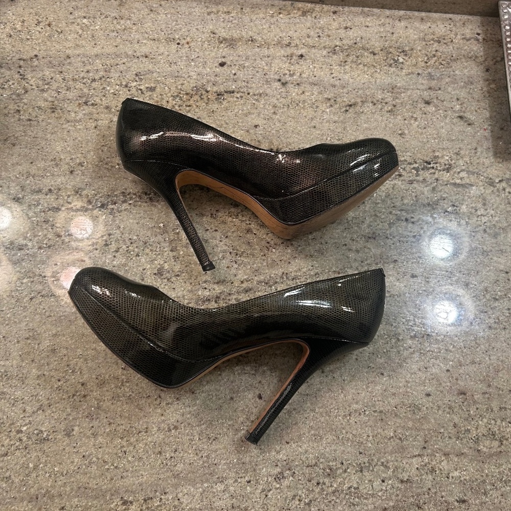 Joan & David Patent Snakeskin Stilleto Pumps